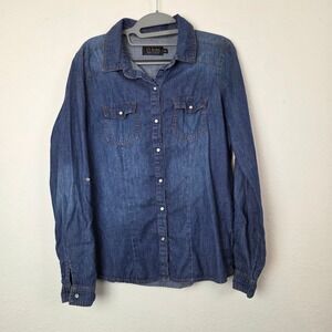 Ci Sono Denim Collection Women Medium Dark Wash TP012 Denim Button Up Shirt